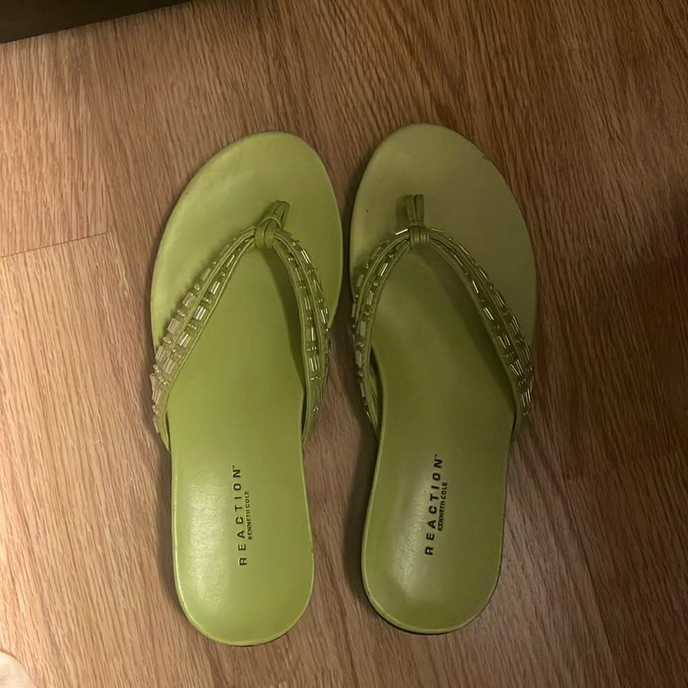 Reaction Kenneth Cole lime green beaded sandals. Size 7M